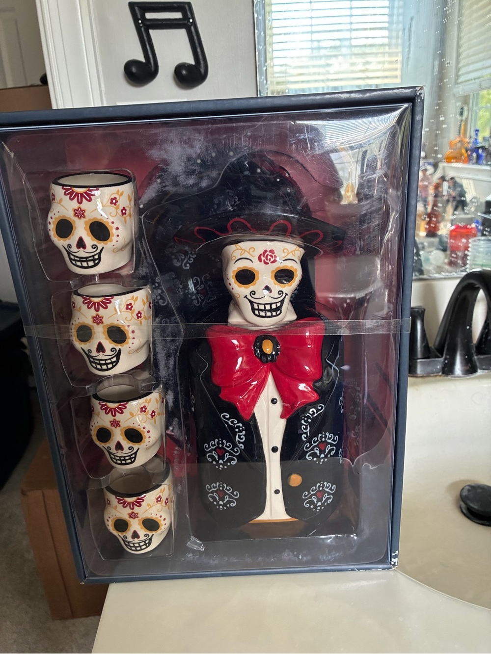 DAY OF THE DEAD 6-PIECE DECANTER SET by Blue Sky Clayworks - NEW IN BOX